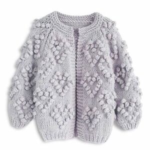 Chicwish Knit Your Love Oversized Chunky Handmade Heart Popcorn Cardigan Sweater
